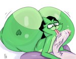 anthro big_butt bodily_fluids bottomless bubble_butt butt clothed clothing cum cum_in_mouth cum_inside cum_on_face duo fellatio genital_fluids green_body green_butt hi_res huge_butt hyper hyper_butt indigo_park jiggle_butt male male/male mammal oral penile procyonid raccoon rambley_raccoon sex simple_background sore_(yoshuacomoyoshu) yoshuacomoyoshu
