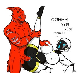 anthro anthro_penetrating anthro_penetrating_humanoid balls bared_teeth bent_arm bent_leg big_breasts blue_eyes breast_grab breast_play breast_squeeze breasts calf_grab dialogue duo extended_arm extended_leg feet female female_on_anthro female_penetrated genitals grope hand_on_breast hand_on_calf hand_on_leg humanoid_genitalia humanoid_on_anthro humanoid_penetrated humanoid_penis kneeling leg_grab looking_at_another looking_at_partner lying machine male male/female male_on_humanoid male_penetrating male_penetrating_female nipple_outline nude on_one_knee on_side one_leg_up penetration penile penile_penetration penis penis_in_vagina raised_leg raised_leg_grab red_body red_scales rough_sex scales screen screen_face sex simple_background snout soles spread_legs spreading squeezing straight_leg stripes teeth text twisted_sex vaginal vaginal_penetration vein veiny_penis vulva white_background yellow_eyes mortal_rot mythology alpha_1 nidhog_(character) android dragon humanoid mythological_creature mythological_scalie robot scalie 2015 digital_media_(artwork) english_text
