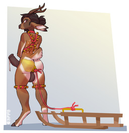 anal anal_penetration animal_genitalia animal_penis anthro antlers balls bdsm bell bodily_fluids bondage bound butt buttplug equine_genitalia erection fur genital_fluids genitals harness horn looking_back male male_penetrated object_in_ass penetration penis plug_(sex_toy) precum sex_toy sex_toy_in_ass sex_toy_insertion simple_background sled solo tail borvar frankie_(wrinklynewt) cervine deer mammal sika_deer absurd_res digital_media_(artwork) hi_res