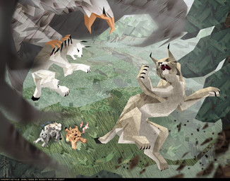 ambiguous_gender attack beak blood bodily_fluids claws covering covering_face dot_eyes ear_tuft family fangs feathers feet feral fight flying frown fur grabbed grass group high-angle_view hunting jumping looking_at_another looking_up midair on_ground on_model open_mouth orange_body orange_fur outside peril plant reaching scared simple_eyes size_difference stylized tail talons tan_body tan_fur teeth toes tuft violence white_body white_fur wings young hassim might_and_delight shelter_(game_series) inna_(shelter_2) accipitrid accipitriform avian bird eagle felid feline lynx mammal absurd_res hi_res lineless mother_(lore) mother_and_child_(lore) parent_(lore) parent_and_child_(lore) sibling_(lore)
