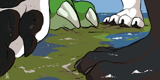 ambiguous_form ambiguous_gender black_body black_claws black_pawpads claws cloud faceless_ambiguous faceless_character feet foot_focus green_body grey_claws group macro outside pawpads toe_claws white_body solaxe_(artist) ambiguous_species