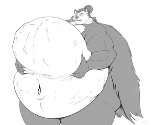 abdominal_bulge after_vore anthro belly belly_grab big_belly black_body black_fur fangs fur huge_belly male male_pred muscular muscular_male navel same_size_vore teeth vore white_body white_fur huttsergreywolf nintendo pokemon bear generation_6_pokemon giant_panda mammal pangoro pokemon_(species) hi_res monochrome