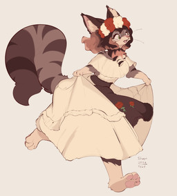 4_toes anthro barefoot brown_body brown_fur clothed clothing dress ear_tuft eyewear feet female fully_clothed fur glasses gloves_(marking) green_eyes hair inner_ear_fluff latina leg_markings markings multicolored_hair pawpads paws pink_pawpads plantigrade round_glasses running socks_(marking) soles solo tail toes tuft two_tone_hair wearing_glasses conditional_dnp tohupo tostada_(tlacuache) domestic_cat felid feline felis maine_coon mammal 2024 absurd_res dated digital_media_(artwork) hi_res signature