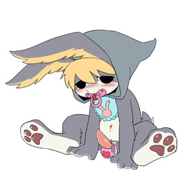 anthro baby_play bib big_ears biped blush embarrassed erection front_view genitals hood humiliation leaning leaning_forward looking_at_viewer male pacifier pawpads penis shota sitting solo spread_legs spreading tapering_penis young young_anthro young_male manmosu_marimo odin_sphere vanillaware cornelius_(odin_sphere) lagomorph leporid mammal pooka rabbit 1:1 digital_media_(artwork) adult_(lore)