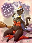 anthro breasts broom brown_body brown_fur camel_toe cleaning_tool clothing female fur hat headgear headwear holidays looking_up navel one_eye_closed pawpads purple_eyes sitting smile solo tongue tongue_out underwear whiskers wide_hips melonleaf halloween domestic_cat felid feline felis mammal 2018 hi_res