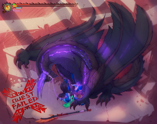 anal anal_penetration animal_genitalia anthro anthro_on_feral anthro_penetrated bestiality bodily_fluids broken_glasses clothing cum cum_in_ass cum_inside cum_while_penetrated defeat_sex dominant drooling_on_partner erection eyewear feral feral_penetrating feral_penetrating_anthro game_ui gameplay_mechanics genital_fluids genital_slit genitals glasses larger_dom male male/male male_penetrated male_penetrating male_penetrating_male mind_break penetration questionable_consent saliva saliva_string sex size_difference smaller_penetrated torn_clothing torn_scarf unusual_bodily_fluids unusual_cum unusual_genital_fluids weapon rhewlif capcom monster_hunter cerulean_(ceruleandrake) demi_elder dinosaur gore_magala prehistoric_species reptile saurischian scalie spinosaurid spinosaurus theropod hi_res