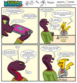 anthro clothing cochlear_implant_processor company_logo counter deaf dialogue electronics female game_console male necktie simple_background suit text baristagamerproductions nintendo pokemon ada_(gem_hunters) generation_1_pokemon mammal mouse murid murine pikachu pokemon_(species) reptile rodent scalie snake absurd_res comic english_text hi_res shaded