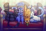 anthro bed bedroom_eyes big_breasts big_butt black_body black_fur blue_body blue_fur blush breasts butt female fur furniture genitals group inside looking_at_viewer markings narrowed_eyes orange_body pussy seductive tail thick_thighs vase white_body white_fur wide_hips iguanasarecool animal_crossing nintendo kiki_(animal_crossing) mitzi_(animal_crossing) rosie_(animal_crossing) tangy_(animal_crossing) felid feline gyroid mammal hi_res