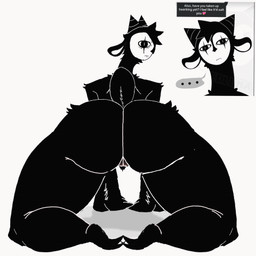 anthro anus_peek ass_clapping big_butt black_body black_fur black_nose blush body_blush butt female fur genitals horn poker_face pubes solo twerking vulva vulva_blush theanonyman1207 goat_(candiedlooney) demon humanoid monster 1:1 animated low_res