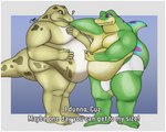 anthro belly belly_overhang belly_to_belly big_belly big_butt border briefs bulge butt clothing convenient_censorship dialogue duo green_body hand_on_another's_belly male male/male moobs nude obese obese_male overweight overweight_anthro overweight_male question_mark simple_background tail talking_to_another talking_to_partner text thick_tail thick_thighs underwear white_border krowbutt gex_(series) cuz_(gex) gex_the_gecko gecko lizard reptile scalie 5:4 english_text cousins_(lore)