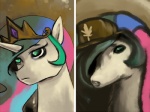 crown female feral gold_(metal) green_eyes hair headgear horn multicolored_hair parody restoration solo bakki friendship_is_magic hasbro my_little_pony mythology princess_celestia_(mlp) equid equine mammal mythological_creature mythological_equine unicorn 2012 4:3 bust_portrait portrait