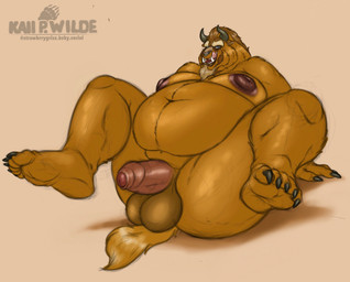 anthro areola balls belly big_belly chode claws fangs foreskin fur genitals horn leaning leaning_backward licking licking_lips looking_at_viewer male moobs navel nipples nude obese obese_anthro obese_male overweight overweight_anthro overweight_male paws penis presenting presenting_balls presenting_penis sitting smile smiling_at_viewer solo spread_legs spreading tail teeth tongue tongue_out husky2paws beauty_and_the_beast disney beast_(disney) hybrid monster 2025 hi_res signature