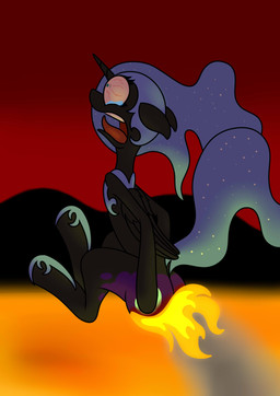 bubble_butt burning butt butt_on_fire feathered_wings feathers female feral fire hand_on_butt horn lava pain reddened_butt smoke solo tail wings hot_rolls friendship_is_magic hasbro my_little_pony mythology nightmare_moon_(mlp) equid equine mammal mythological_creature mythological_equine winged_unicorn digital_media_(artwork) hi_res