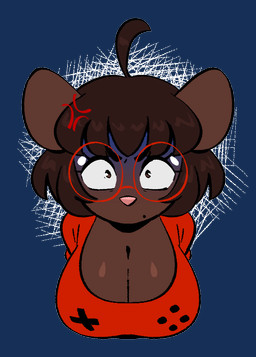 ahoge angry anthro big_breasts border breasts brown_hair cleavage clothed clothed_anthro clothed_female clothing cross-popping_vein eyebrows eyelashes eyewear female female_anthro glasses hair light looking_at_viewer markings mole_(marking) pink_nose red_clothing red_eyewear red_glasses red_shirt red_topwear round_glasses shirt short_hair solo topwear transparent_border wearing_glasses joaoppereiraus gwen_geek gwen_martin house_mouse mammal mouse murid murine rodent 2025 alpha_channel bust_portrait colored digital_drawing_(artwork) digital_media_(artwork) lighting portrait