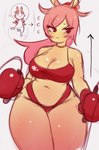 athletic athletic_wear big_breasts bottomwear boxing_gloves breasts cleavage clothed clothing directional_arrow female female_humanoid front_view frown gradient_body gradient_skin hair handwear jump_rope mouth_closed narrowed_eyes navel pink_hair rabbit_ears red_bottomwear red_boxing_gloves red_clothing red_eyes red_handwear red_topwear simple_background slightly_chubby slightly_chubby_female slightly_chubby_humanoid solo thick_thighs topwear white_background wide_hipped_female wide_hipped_humanoid wide_hips yellow_body yellow_skin mochabaebae tebu_(mochabaebae) animal_humanoid humanoid lagomorph lagomorph_humanoid leporid_humanoid mammal mammal_humanoid rabbit_humanoid 2023 digital_media_(artwork) hi_res portrait three-quarter_portrait