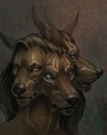 3_faces anthro female multi_ear multi_eye multi_face multi_snout solo hanmonster hati_(howlitzer) canid canine canis mammal wolf bust_portrait portrait