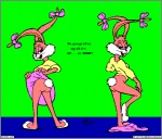 anthro black_border border female solo text toony vintage wdf tiny_toon_adventures warner_brothers babs_bunny lagomorph leporid mammal rabbit 1994 english_text