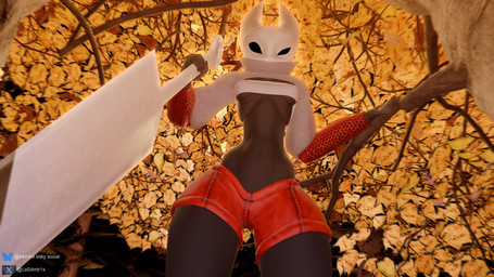 angry anthro athletic athletic_anthro athletic_male belly black_body bottomwear breasts cleavage_cutout clothed clothing cutout female looking_at_viewer low-angle_view male melee_weapon navel shorts small_breasts solo sword thick_thighs under_boob weapon samtrix seriuswolf_(modeler) hollow_knight_(franchise) team_cherry hornet_(hollow_knight) arachnid arthropod spider 16:9 3d_(artwork) 4k absurd_res digital_media_(artwork) hi_res widescreen