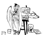 ambiguous_gender anthro brush fingers hair head_crest paintbrush painting painting_(action) painting_(object) solo wings banco cavemanon_studios i_wani_hug_that_gator iadakan prehistoric_species pterodactylus pterosaur reptile scalie 2025 black_and_white monochrome male_(lore)