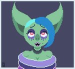 bat_nose big_ears blue_hair bouncing_breasts breasts collar female green_body green_skin hair lipstick makeup markings mascara mascara_tears mole_(marking) not_furry open_mouth purple_lipstick running_makeup solo undercut pinkpossum dizzy_(pinkpossum) goblin humanoid 2d_animation animated digital_media_(artwork) loop pixel_(artwork) pixel_animation short_playtime