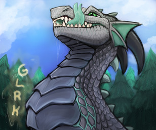 ambiguous_gender blue_frill blue_sky blue_tongue bodily_fluids cloud drooling ear_frill fangs feral forked_tongue frill_(anatomy) glistening glistening_eyes green_eyes grey_body grey_scales licking licking_lips licking_own_lips low-angle_view open_mouth outside plant saliva saliva_on_tongue scales self_lick sky solo sound_effects spike_ridge teeth three-quarter_view tongue tongue_out tree unsigned acidic mythology dragon mythological_creature mythological_scalie scalie bust_portrait digital_media_(artwork) digital_painting_(artwork) painting_(artwork) portrait