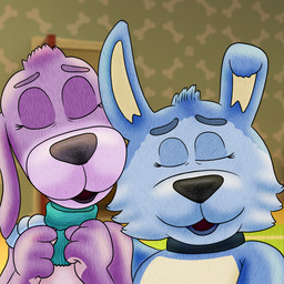 anthro black_nose blue_body blue_fur blurred_background bodily_fluids cheek_tuft clothed clothing collar door doorway drooling duo eyelashes eyes_closed facial_tuft female first_person_view fur imminent_kiss kissing_pov licking male male/female mature_female puckered_lips purple_body purple_fur pursed_lips saliva scarf tongue topless tuft wallpaper_(decoration) deltaflame dreamworks go_dog_go! netflix maw_barker sergeant_pooch canid canine canis domestic_dog hunting_dog mammal terrier 1:1 hi_res shaded mother_(lore) parent_(lore)