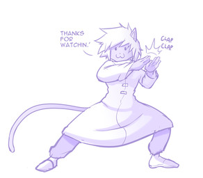 4_fingers :3 ambiguous_gender anthro clapping clothed clothing dialogue fingers solo text hayakain saam_(hayakain) felid mammal 2018 blue_and_white digital_drawing_(artwork) digital_media_(artwork) english_text monochrome purple_and_white sketch