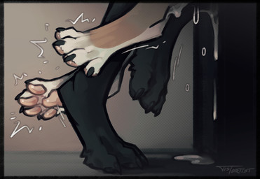 ambiguous_anthro ambiguous_gender anthro anthro_on_anthro biped black_body black_claws black_fur black_pawpads bodily_fluids claws cum cum_drip dangling_legs digitigrade dripping duo emanata faceless_ambiguous faceless_anthro faceless_character faceless_male feet foot_focus from_front_position fur genital_fluids hindpaw leg_cropped_sex male male/ambiguous male_anthro multicolored_body multicolored_fur offscreen_sex on_one_leg pawpads paws pink_pawpads raised_leg sex side_view spread_toes stand_and_carry_position standing standing_sex tan_body tan_fur toe_claws toes tremble_spikes two_tone_body two_tone_fur white_body white_fur distortist nightdancer_(character) zaire_(nightdancer) canid canine canis felid feline lynx mammal wolf signature female_(lore)