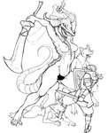 anthro armor bite bovid breasts canid canine capra_demon caprine censored dark_souls demon derp_eyes digital_drawing_(artwork) digital_media_(artwork) female fight fromsoftware goat group guoh holding_object holding_weapon horn human jumping knight lying machete male mammal melee_weapon monochrome multi_eye nipple_outline nude on_front open_mouth scribble_censorship shield simple_background standing sword tongue warrior weapon white_background