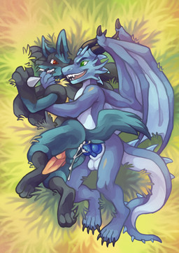 3_fingers 3_toes 4_toes anal anal_penetration animal_genitalia animal_penis anthro anthro_on_anthro anthro_penetrated anthro_penetrating anthro_penetrating_anthro balls biped bird's-eye_view black_body black_fur blue_balls blue_body blue_fur blue_penis blue_scales bodily_fluids canine_genitalia canine_penis claws cum cum_in_ass cum_inside dragon_tail duo erection feet fingers fluffy fluffy_tail fur genital_fluids genitals grass grass_background green_eyes high-angle_view holding_partner horn interspecies knot leaking_cum looking_at_another looking_at_partner looking_back looking_back_at_another looking_back_at_partner lying male male/male male_anthro male_penetrated male_penetrating male_penetrating_male membrane_(anatomy) membranous_wings nude nude_anthro nude_male on_side one_sided_climax open_mouth outside_sex penetration penile penile_penetration penis penis_in_ass plant pokephilia red_eyes red_penis scales sex sheath spiked_tail spikes spikes_(anatomy) tail tan_body tan_fur teeth_showing toe_claws toes white_balls wings spookybooty mythology nintendo pokemon tangent canid dragon generation_4_pokemon lucario mammal mythological_creature mythological_scalie pokemon_(species) scalie digital_media_(artwork) hi_res