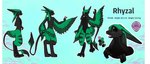 2023 3_fingers 3_toes 4_ears anthro avali avian biped black_body black_claws black_feathers blue_background bust_portrait character_name claws color_swatch digitigrade english_text feathered_wings feathers featureless_crotch feet female female_(lore) female_anthro fingers front_view gingerrey green_body green_feathers green_sclera height hexagon hi_res information long_ears measurements model_sheet mouth_shot multi_ear nude nude_anthro nude_female open_mouth outline paws portrait rear_view rhyzal side_view simple_background solo standing tail teeth text toes weights white_outline winged_arms wings