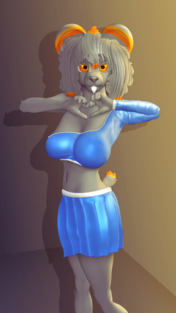 anthro blue_bottomwear blue_clothing blue_crop_top blue_shirt blue_skirt blue_topwear bottomwear breasts clothed clothing crop_top female fur grey_body grey_fur hair orange_eyes shirt skirt solo tail topwear conditional_dnp gusta gusty_(gusta) chinchilla chinchillid mammal rodent 9:16 hi_res herm_(lore)