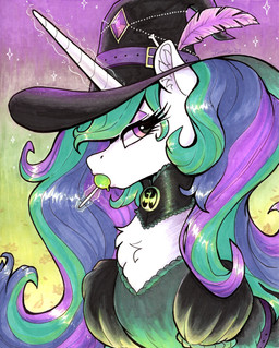 bone candy clothing costume dessert eating eating_food eyelashes female feral food fur hair halloween_costume hat headgear headwear holidays horn lollipop looking_at_viewer magic_user multicolored_hair simple_background solo unicorn_horn witch witch_costume witch_hat dandy_(artist) friendship_is_magic halloween hasbro my_little_pony my_little_pony:_magic_princess mythology nightmare_night_celestia princess_celestia_(mlp) equid equine mammal mythological_creature mythological_equine unicorn digital_media_(artwork) hi_res