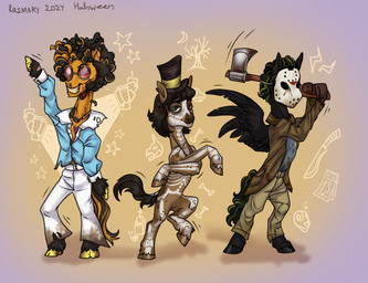 adolescent alternate_universe axe blood bodily_fluids bone clothing cosplay costume cylinder dancing dirt disco disco_zombie eyewear female feral freckles glasses gradient_background group hair hat headgear headwear holidays male mane markings mask rib_cage short_hair simple_background skeleton skeleton_(marking) spine spread_wings standing trio wings wounded young rasmary electronic_arts fallout_equestria friday_the_13th_(series) halloween hasbro my_little_pony mythology plants_vs._zombies popcap_games spooky_scary_skeletons cookie_cheetos fan_character fast_bullet jason_voorhees outworld earth_pony equid equine horse mammal mythological_creature mythological_equine pegasus pony undead zombie digital_media_(artwork) hi_res sibling_(lore)