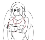 anthro big_breasts breasts cleavage clothed clothing clothing_lift female flashing flashing_breasts huge_breasts looking_at_viewer shirt shirt_lift smile solo tail tail_motion tailwag topwear wings jbgryph mythology avian gryphon mythological_avian mythological_creature animated short_playtime