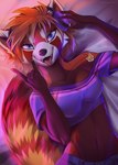 5_fingers anthro blue_eyes breasts clothed clothing female fingers hair midriff navel open_mouth orange_hair smile solo teeth tongue koul meiying ailurid mammal red_panda 2021 digital_media_(artwork)