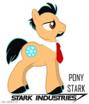 alternate_species beard big_eyes black_hair brown_eyes cutie_mark facial_hair feral fur hair male necktie parody ponification side_view simple_background solo style_emulation tail tan_body tan_fur toony white_background trish_forstner friendship_is_magic hasbro marvel my_little_pony iron_man tony_stark equid equine horse mammal pony crossover