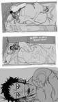 anthro bed bedding biped blanket cuddling detailed_background duo facial_hair feet furniture heart_symbol hug hugging_another hugging_from_behind humanoid_hands lying male pillow size_difference tattoo text nekokat42 one_piece bepo_(one_piece) trafalgar_law bear human mammal minkmen_(one_piece) polar_bear ursine 2024 comic english_text hi_res monochrome