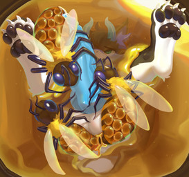 2_horns 4_toes anal anal_penetration anthro balls bdsm big_penis black_body black_pawpads blue_horn blue_penis blue_tongue bodily_fluids bondage bound cum cum_drip double_penetration dripping egg egg_insertion erection eye_roll feet food genital_fluids genital_focus genitals green_eyes honey_(food) honeycomb horn insect_on_anthro insect_on_penis insect_wings kemono knot male open_mouth ovipositor pawpads penetration penis penis_focus reclining solo spread_legs spreading through_honeycomb toes tongue translucent translucent_body urethral urethral_penetration wings xiaoyaozhi mythology arthropod bee dragon hymenopteran insect mythological_creature mythological_scalie scalie absurd_res hi_res