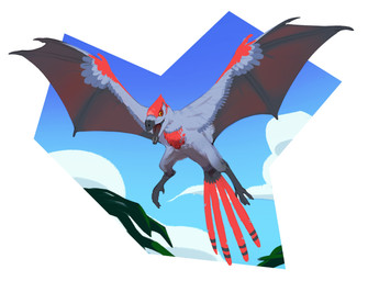 4_toes ambiguous_feral ambiguous_gender black_body black_claws black_feathers black_membrane black_scutes black_wings blue_sky claws cloud day feathers feet feral flying glistening glistening_eyes grey_body grey_feathers grey_wings membrane_(anatomy) membranous_wings multicolored_body multicolored_feathers multicolored_wings open_mouth orange_eyes outside palm_tree plant pupils red_body red_feathers red_wings scuted_feet scuted_legs scutes sharp_teeth sky snout tail tail_feathers teeth toe_claws toes tree wings combos-n-doodles dinosaur feathered_dinosaur feathered_scalie prehistoric_species reptile saurischian scalie scansoriopterygid theropod yi_qi 2026 absurd_res hi_res
