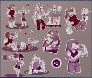3_toes 4_toes abs anthro athletic athletic_female barefoot biceps blush bottomwear claws clothed clothing digitigrade dumbbell duo exercise eyewear feet female flexing fully_clothed hair hair_over_eyes hooves horn hug humanoid_feet logo male male/female muscular muscular_anthro muscular_female muscular_male muscular_on_muscular pecs plantigrade ponytail shirt shorts simple_background smile tank_top text toes topwear towel weights wristband zixzs-redlight deltarune undertale_(series) kris_dreemurr noelle_holiday ralsei susie_(deltarune) bovid caprine darkner deer goat human mammal monster new_world_deer reindeer scalie absurd_res artist_logo artist_name comic english_text hi_res multiple_images