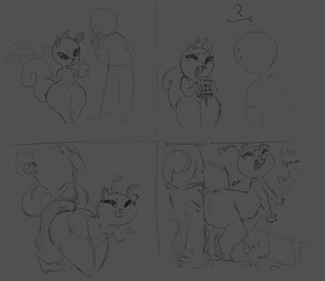 antennae_(anatomy) anthro buckteeth duo female happy male male/female question_mark shortstack shortstack_female size_difference teeth text thick_thighs wide_hips mamasoyanini alien human mammal rodent sciurid tree_squirrel comic sketch
