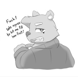 annoyed anthro biped clothing dialogue driving looking_back male profanity pupils simple_background slit_pupils solo steering_wheel sweater text topwear white_background phosenpai bear mammal 2024 english_text greyscale monochrome