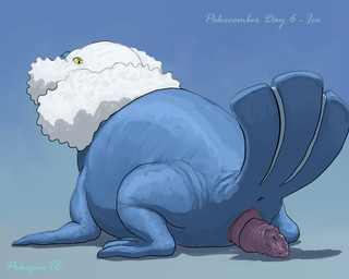 animal_genitalia animal_penis anus blue_body erection feral flippers genital_slit genitals looking_back male penis pinniped_penis presenting raised_tail rear_view simple_background solo tail white_body yellow_eyes pokegontc nintendo pokemon generation_3_pokemon mammal marine pinniped pokemon_(species) walrein 2025 5:4 digital_media_(artwork) hi_res