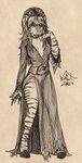 anthro belt black_hair clothing dress female hair knife open_mouth simple_background smile solo standing stripes blokfort elvira:_mistress_of_the_dark jasmine_miller felid mammal pantherine tiger 2023 hi_res monochrome sketch