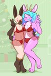 antlers blue_hair brown_body brown_fur bulge clothing duo femboy fluffy fur hair horn lingerie male male/male pink_body pink_fur red_clothing red_eyes red_underwear scut_tail short_tail tail underwear white_body white_fur emynsfw06 animal_humanoid humanoid jackalope jackalope_humanoid lagomorph lagomorph_humanoid leporid leporid_humanoid mammal mammal_humanoid rabbit rabbit_humanoid digital_media_(artwork) hi_res shaded