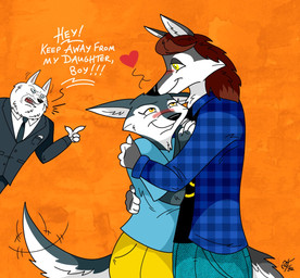 anthro female fur male text white_body white_fur unclescooter illumination_entertainment sing_(movie) fan_character jimmy_crystal porsha_crystal arctic_wolf canid canine canis mammal wolf english_text hi_res