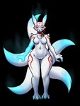 anthro breasts featureless_breasts female genitals multi_tail pussy solo tail furball bandai_namco digimon fan_character obanmon canid canine digimon_(species) fox mammal taomon 3:4 alpha_channel hi_res