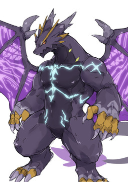 4_claws 4_fingers 4_toes anthro black_arms black_body black_legs black_skin blonde_eyebrows claws eyebrows feet fingers glowing glowing_markings horn looking_at_viewer male markings muscular muscular_male orange_sclera purple_wings simple_background solo spread_wings standing toes wing_horns wings yellow_fingers yellow_markings ao_gravity doratama mythology illusia_(doratama) dragon mythological_creature mythological_scalie plague_dragon_(doratama) scalie 2026 digital_drawing_(artwork) digital_media_(artwork) hi_res