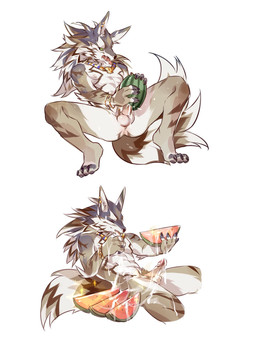 3_toes abs anthro balls bodily_fluids brown_body brown_fur butt claws countershading cum cum_on_face cum_on_food cum_on_own_face cum_on_own_tongue cum_on_self cum_on_tongue cum_taste erection feet food food_fetish food_penetration food_play fruit fur genital_fluids genitals glans humanoid_genitalia humanoid_penis improvised_sex_toy male masturbation melon muscular muscular_anthro muscular_male nipples nude orgasm pecs penile penile_masturbation penis pink_glans plant self_taste solo spread_legs spreading toe_claws toes tongue watermelon white_balls white_body white_fur white_penis crrispy_shark lifewonders tokyo_afterschool_summoners seth_(tas) canid canine canis jackal mammal 2018 digital_media_(artwork) hi_res